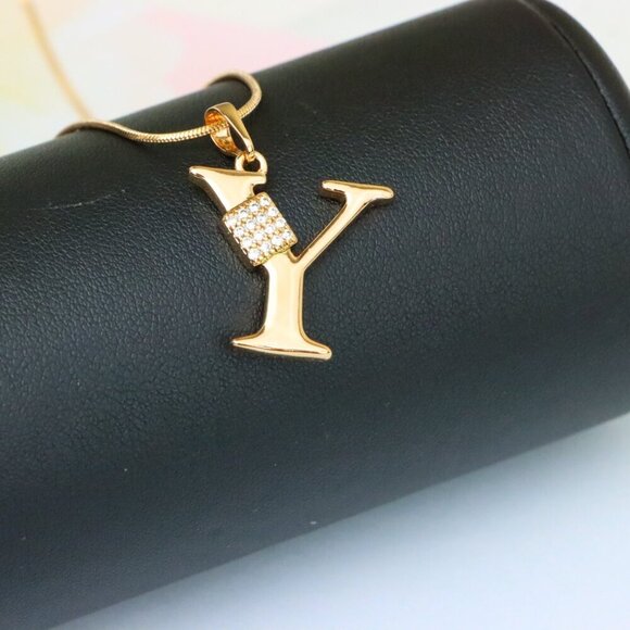 "Rose Gold Y Initial Pendant with CZ Stones Elegant Jewelry,XPPT1436 - Picture 3 of 11